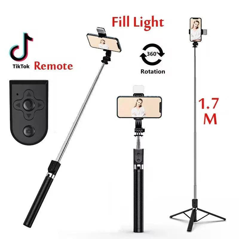 1,67 M Lange Erweiterte Bluetooth Wireless Selfie Stick Live-Übertragung Ständer Halter Stativ Faltbar Mit Füllen Licht Für Smartphones