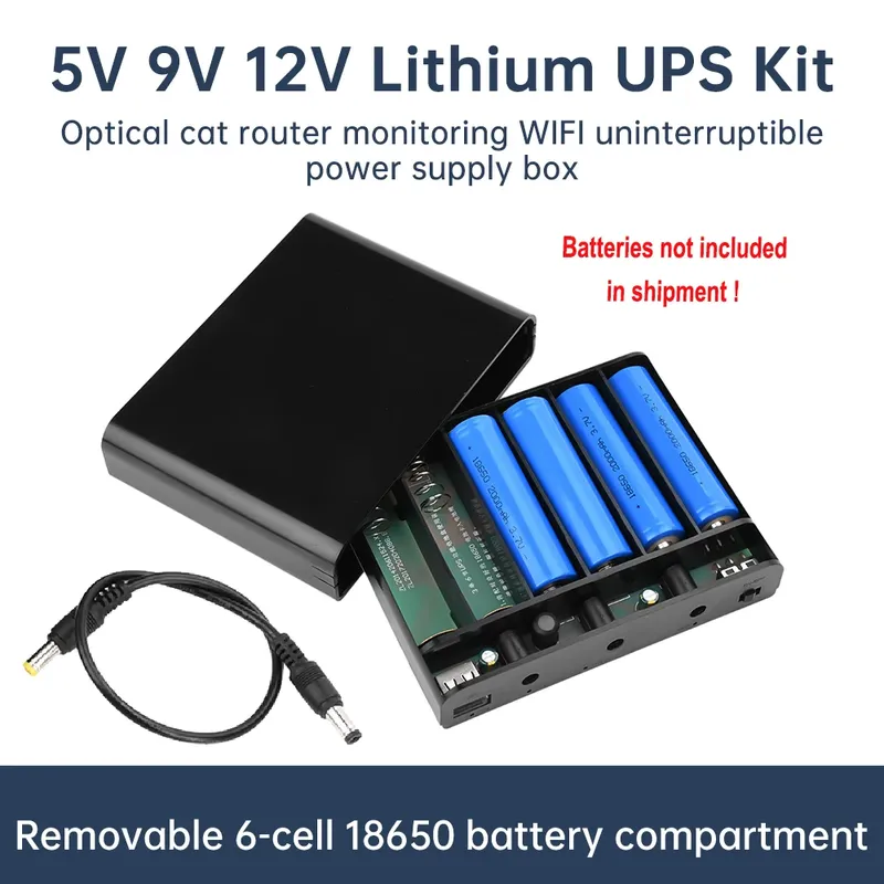 DC USV 5V 9V 12V Ausgang 6x18650 Batterie Unterbrechungsfreie Stromversorgung DIY Power Bank Box für Haus Router Handy Tablet Modem