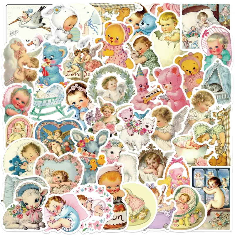 50PCS Vintage Baby Ästhetische Aufkleber Cartoon Nette Aufkleber Laptop Notebook Telefon Dekoration Graffiti Aufkleber Klassisches Spielzeug
