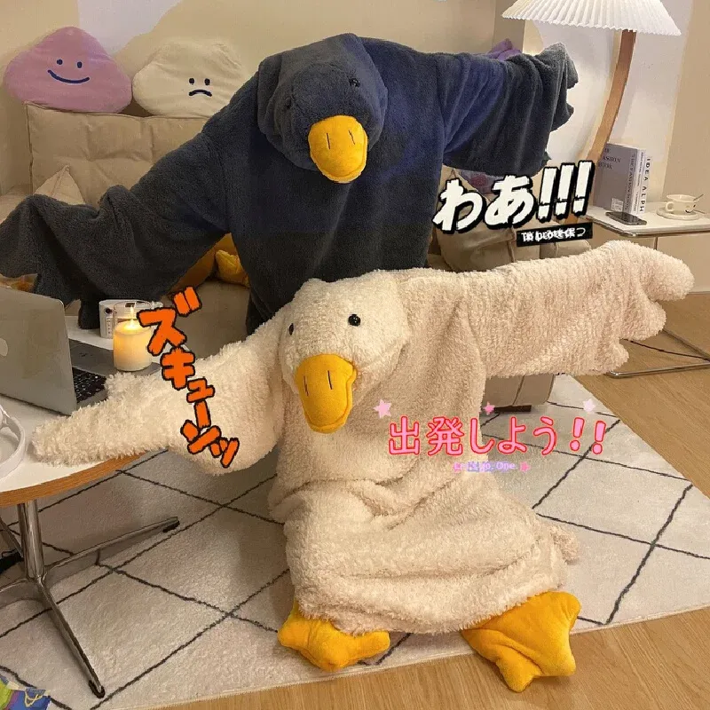 Cartoon Große Gans Robe Korallen Fleece Mit Kapuze Pyjama Lustige Ente Cosplay Paar Nachthemd Plüsch Nachtwäsche Hause Kleidung