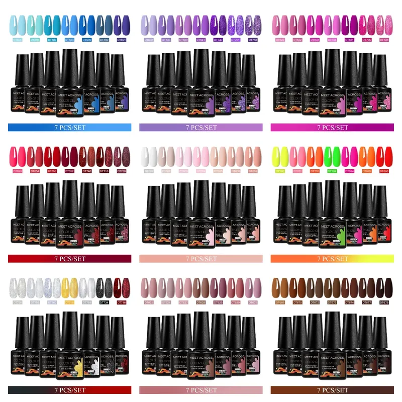 7-teiliges Gel-Nagellack-Set, nackt, rot, rosa, französischer Stil, semi-permanentes Nail-Art-Gel-Set für Winter-Maniküre-Design, UV/LED erforderlich