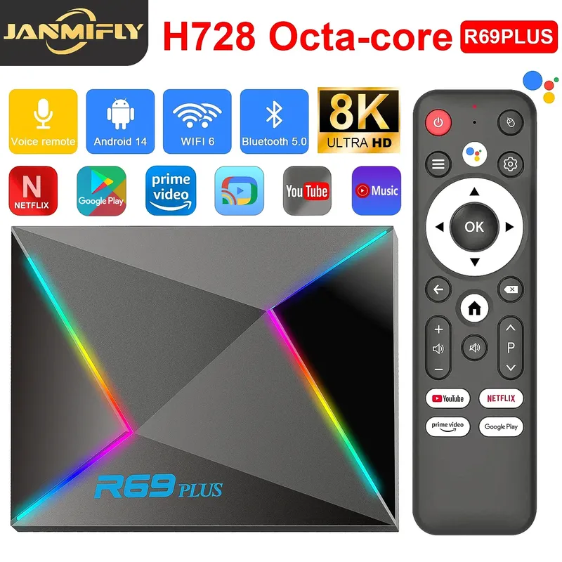 R69 Plus Sprachsteuerung TV Box Ultra HD 8K Allwinner H728 Octa Core Unterstützung Netflix TV Box WIFI 6 Set Top Box