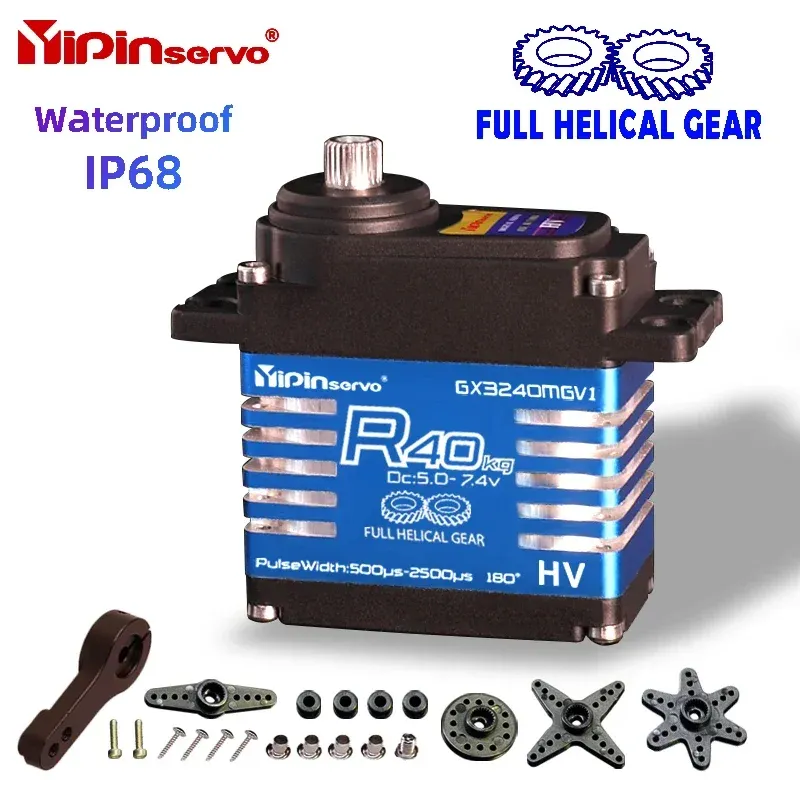 Wasserdicht IP68 RC Servo 40 kg Ganzstahl-Spiralgetriebe Digitaler Servosmotor für RC-Zubehör 1/8 1/10 ferngesteuerte Autos Roboter