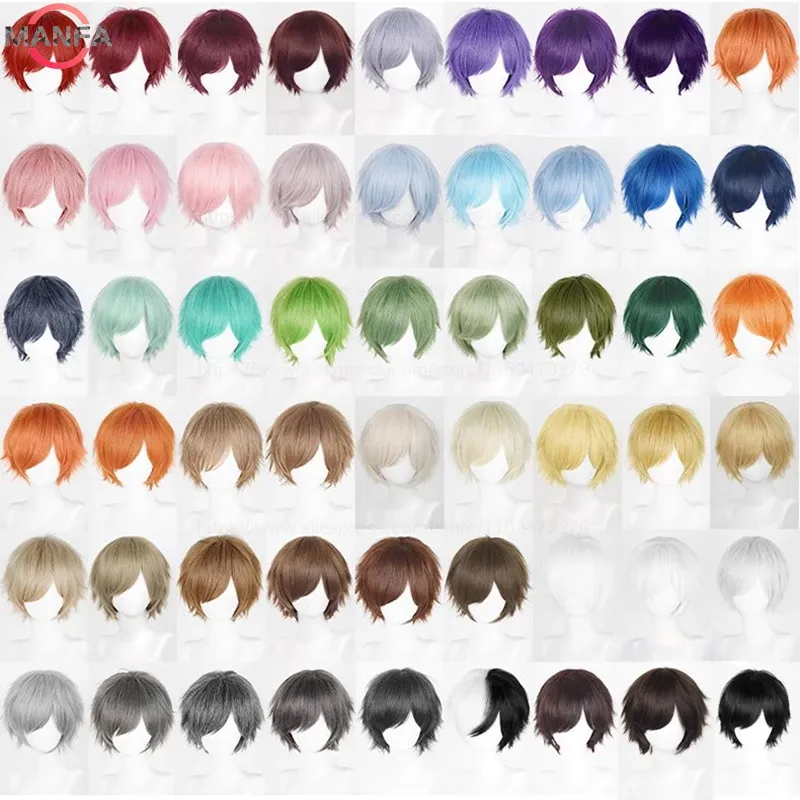 Anime 30 cm Kurze Gerade Cosplay Perücke Schwarz Weiß Grün Braun Lila Blau Grau Rot Gold Mann Frauen Hitzebeständige Synthetische haar