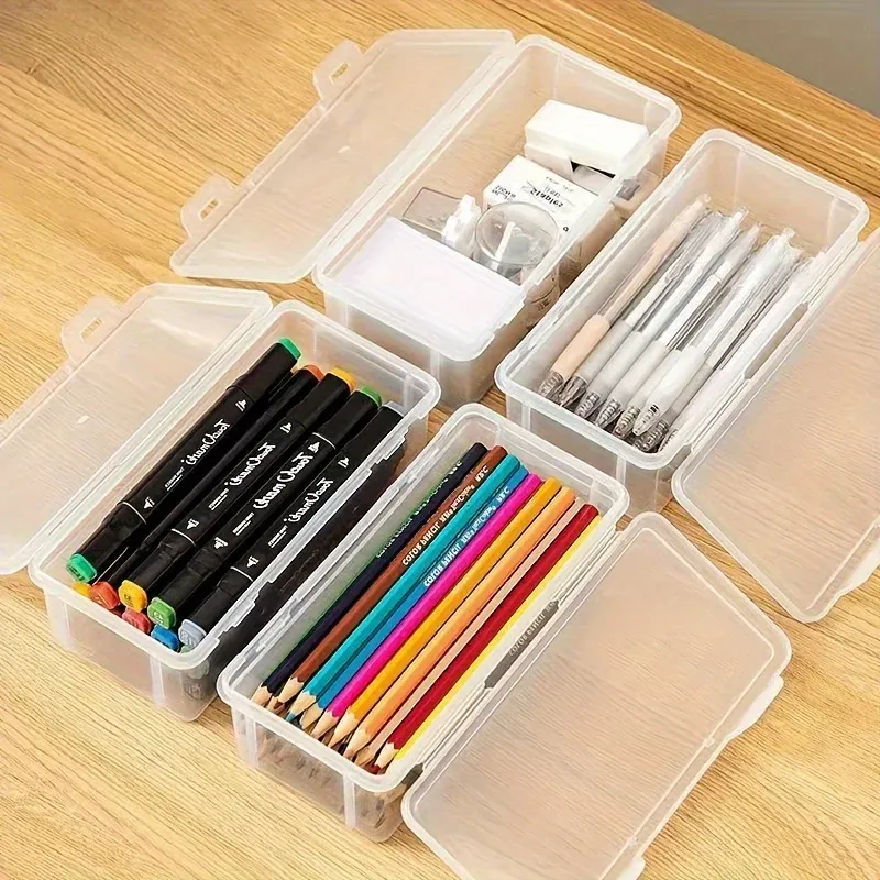 1/4 große, durchsichtige Kunststoff-Aufbewahrungsboxen mit Klappdeckel, ideal für Schmuck, Ornamente, Heimbedarf und Büroorganisation