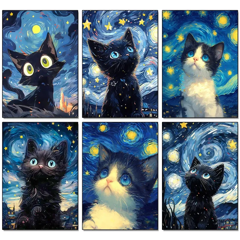 5D DIY Diamant Malerei Kit Sternenhimmel Katze Diamant Stickerei Kreuzstich Cartoon Astral Katze Home Dekoration Kunst Malerei