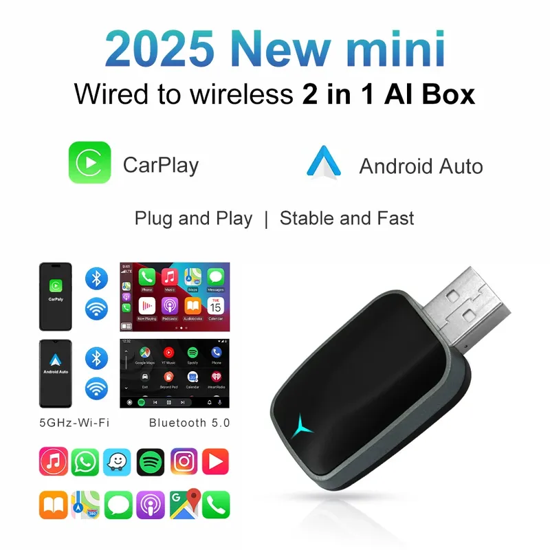 2025 NEUE 2 In 1 Drahtlose Carplay AI Box Android Auto Plug Und Play Anwendbar Zu Konvertieren Original Auto Wired Carplay zu Wireless