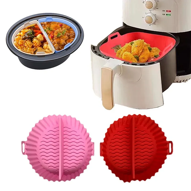 Teilen Sie Silikon-Luftfritteusen, Ofen-Backblech, Pizza, gebratenes Huhn, Airfryer, Silikonkorb, wiederverwendbare Airfryer-Pfanne, Zubehör