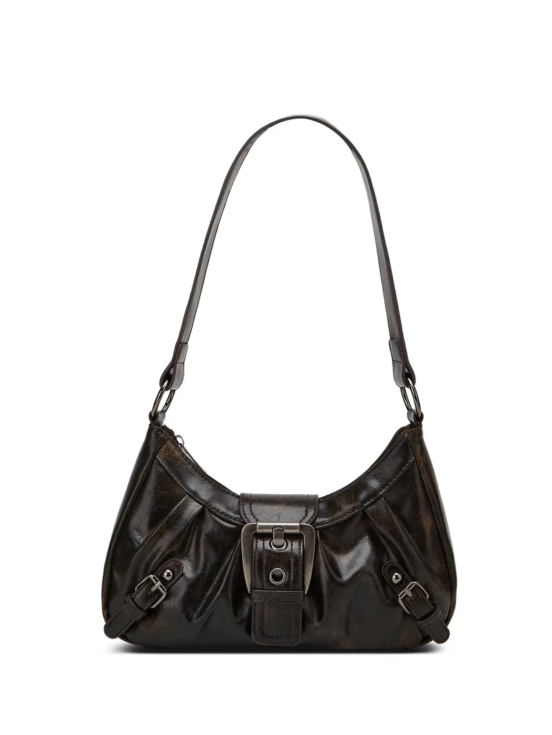 Y2K Retro-Stil Umhängetasche, Maillard Plissee Nieten Achseltasche, modische Damen Coole Leder Umhängetasche