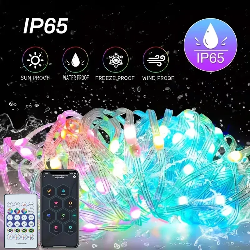WS2812B LED String Licht Smart Bluetooth Fernbedienung RGBIC Fee Lampe USB Wasserdicht Für Weihnachten Baum Lichter Wohnkultur