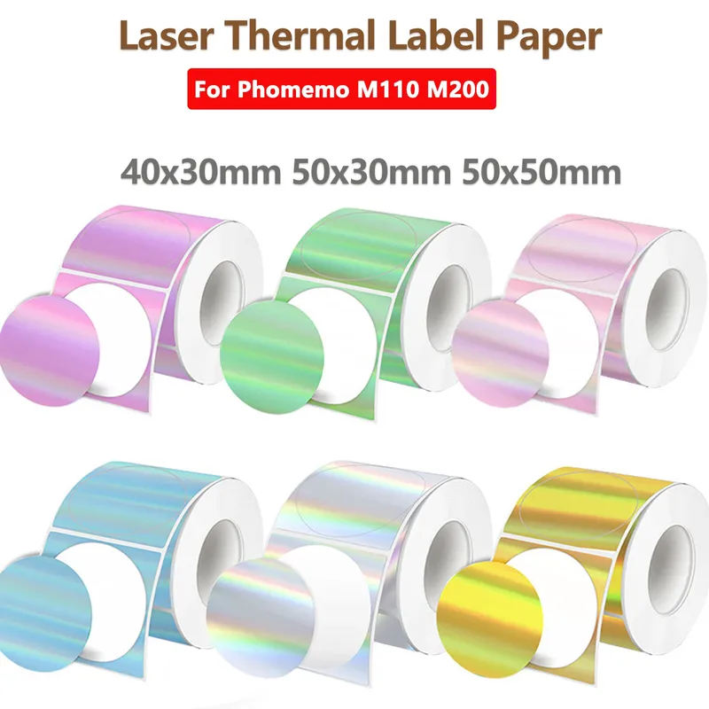 50x50 Neuer Thermo-Etikettendrucker Aufkleber Selbstklebender Farblaser-Thermopapieranzug für Phomemo M110 M200 M120 E210 Etikettendrucker