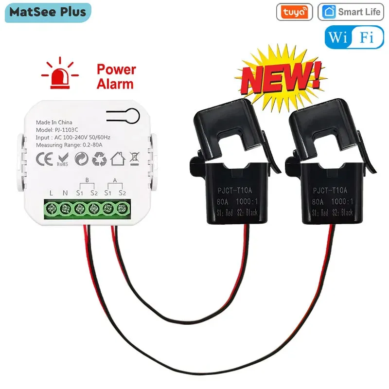 Tuya Smart Life Neue WiFi Energie Klemme Meter mit Buzzer Überlast Alarm Bidirektionale 1/2 Kanal App Monitor Export und Import Power AC110V/240V