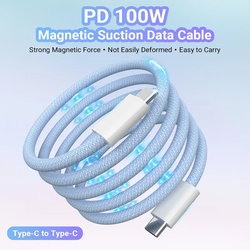 PD 100 W magnetische Saug USB C zu USB C Kabel 100 W PD 3.1 Schnellladegerät Nylon geflochtener Draht für iPhone16/15 iPad Xiaomi