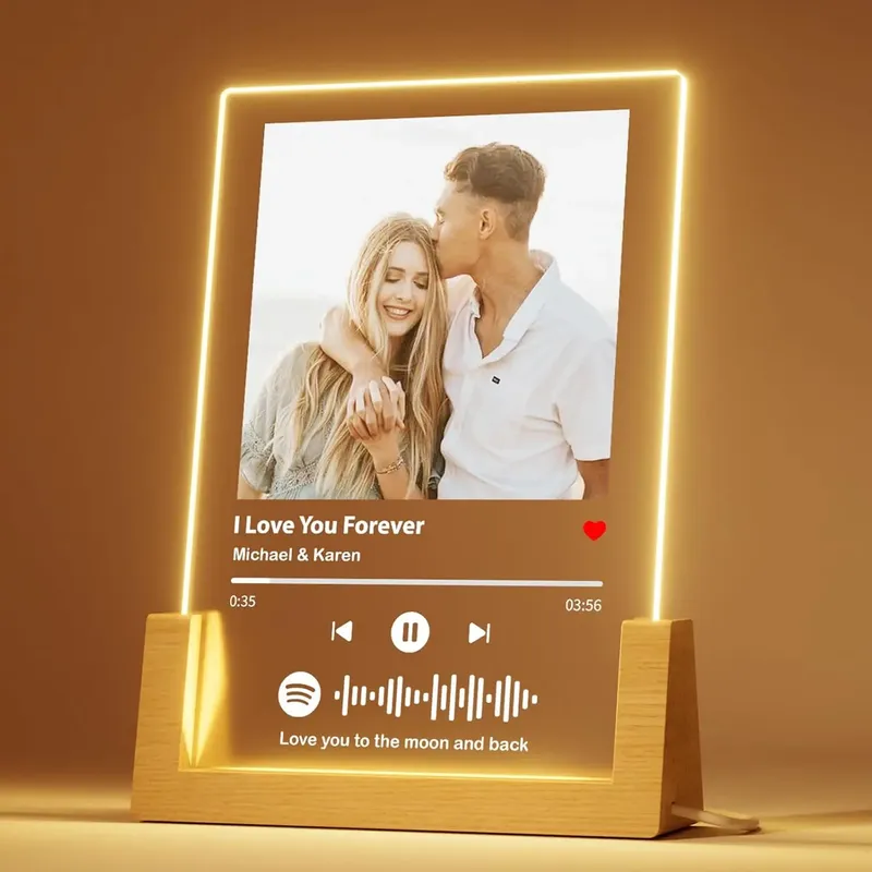 Maßgeschneiderte Spotify Music Plakette Geschenke zum Jahrestag, Valentinstag, personalisierte Acryl-Fotorahmenlampe, Copule Romantische Geschenke