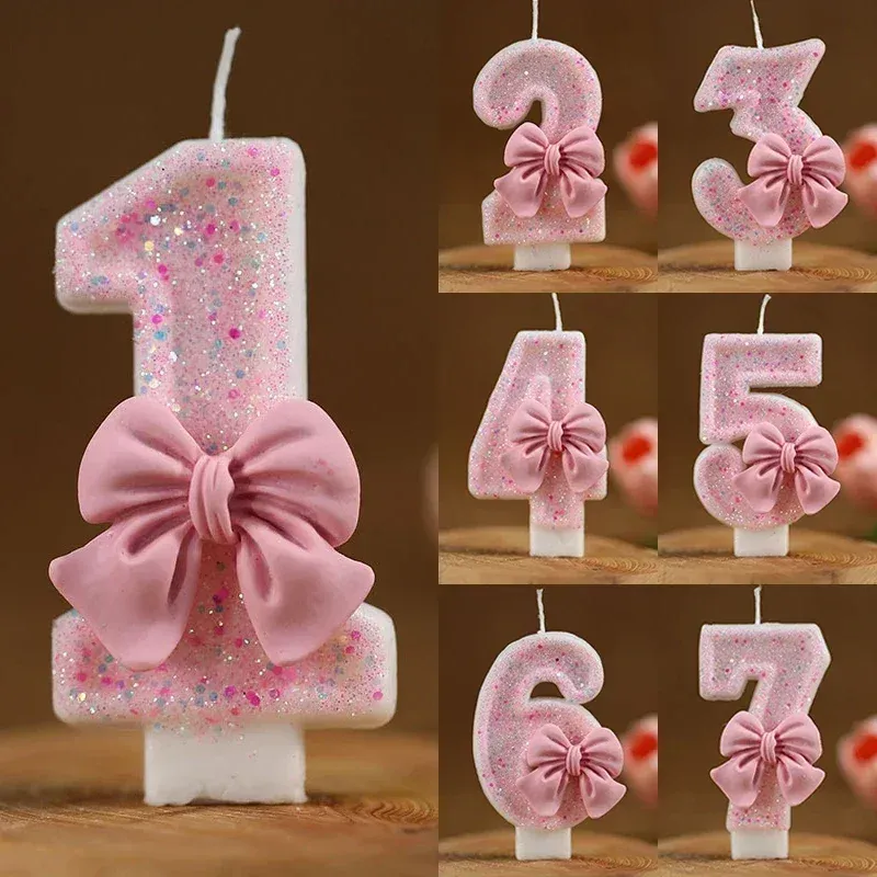 Neue Zahl Kuchen Kerze Rosa Glitter Geburtstag Kerze 1, 2, 3, 4, 5, 6, 7, 8, 9, 3D Zahl Kerze Kuchen Topper Geburtstag Party Kuchen Dekor