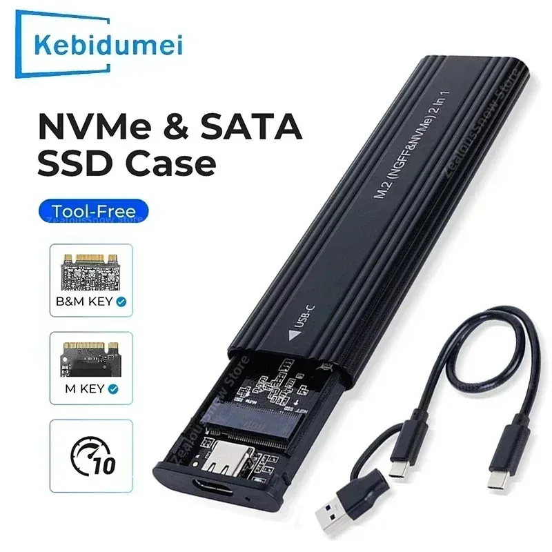NVME M.2 Solid State Drive Externes Gehäuse 2230/2242/2260/2280 M.2 auf USB C 10 Gbit/s SSD Aluminiumgehäuse Typ A+C für M/M+B Key