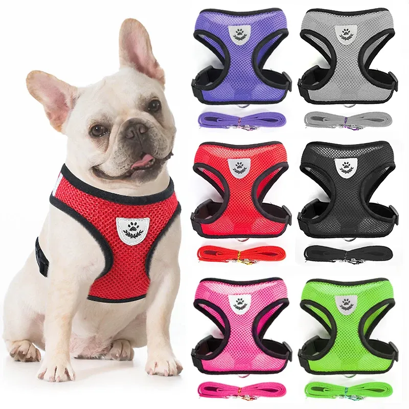 Atmungsaktives Mesh-Set für Katzen, kleines Hundegeschirr und Leine, verstellbare Katzengeschirre, Welpengeschirr, Weste für französische Bulldogge, Chihuahua, Mops