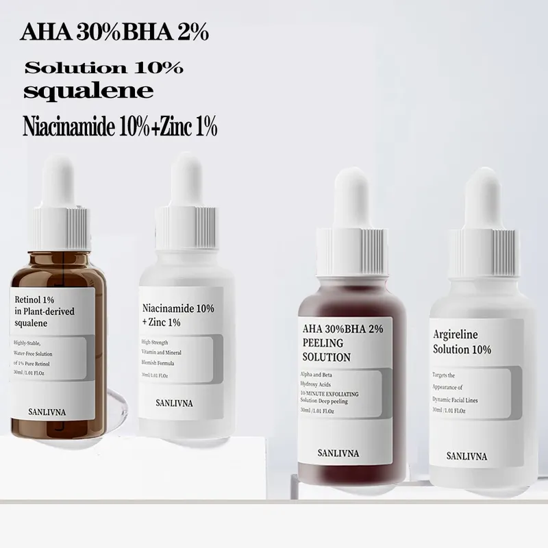 AHA 30 % + BHA 2 % Peeling-Gesichtssalicylsäure-Serum 10 % Niacinamid + 1 % Zink, 10 % Hexapeptid-Serum, feuchtigkeitsspendende Gesichtspflege