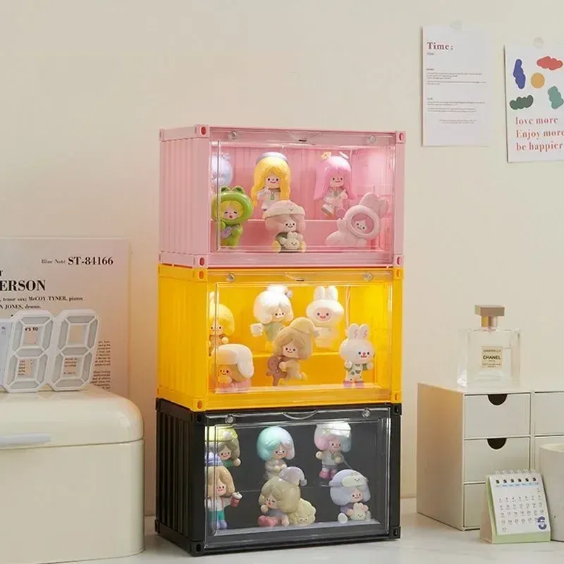 Klare Acryl-Vitrine für Actionfiguren, staubdichte Aufbewahrungsbox mit Licht, stapelbar, 23,2 x 12,2 x 14,3 cm
