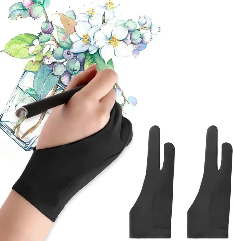 2-Finger-Anti-Touch-Handschuhe für iPad/Zeichentablett – digitaler Kunsthandschuh mit glatter Nylonfaser |   Verhindern Sie Verschmutzungen auf Bildschirm und Papier