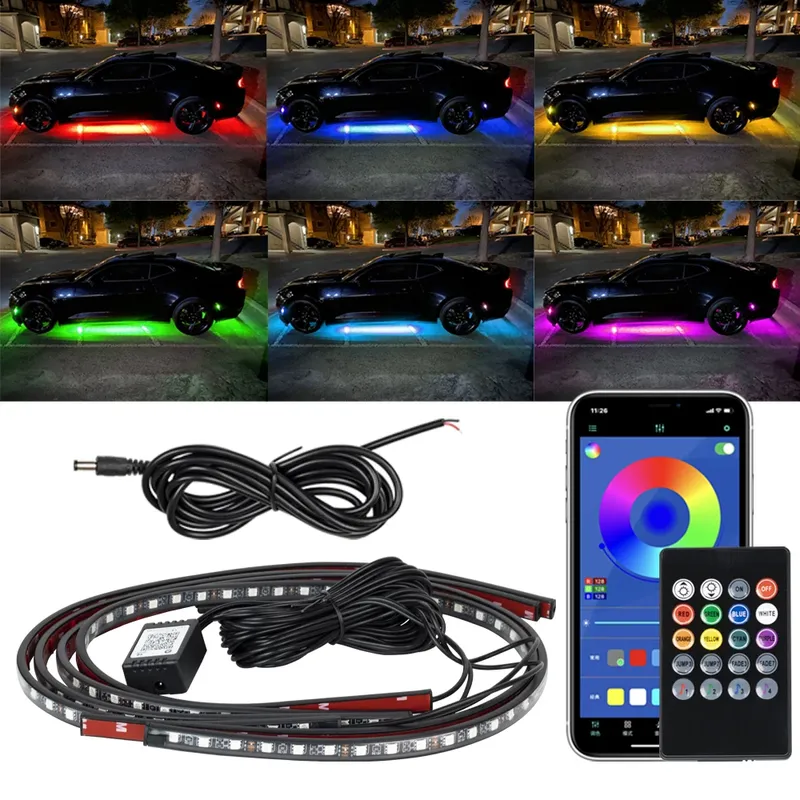 Auto-Unterbodenbeleuchtung Flexibler LED-Streifen mit Fernbedienung und App-Steuerung RGB Neonlicht Ambiente Atmosphäre Auto-Dekorationslampe Unterbodenbeleuchtung