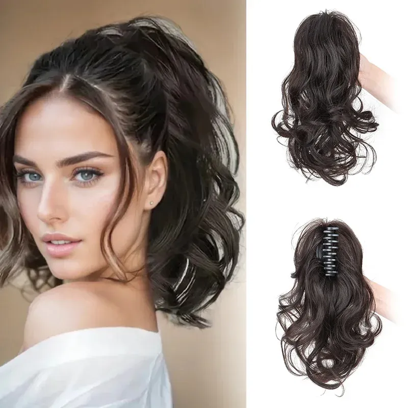 Synthetische 12 Zoll Pferdeschwanz Klaue Clip Pferdeschwanz Extensions Kurze Lockige Pferdeschwanz Damen Schwarz Braun Blonde Haar Clip für Frauen