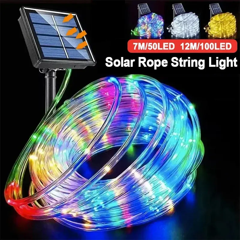 LED-Solar-Lichterkette für den Garten, wasserdichte Schlauchlichterkette, Weihnachtsgirlande, Feenlichter für die Dekoration von Haus und Garten im Freien.