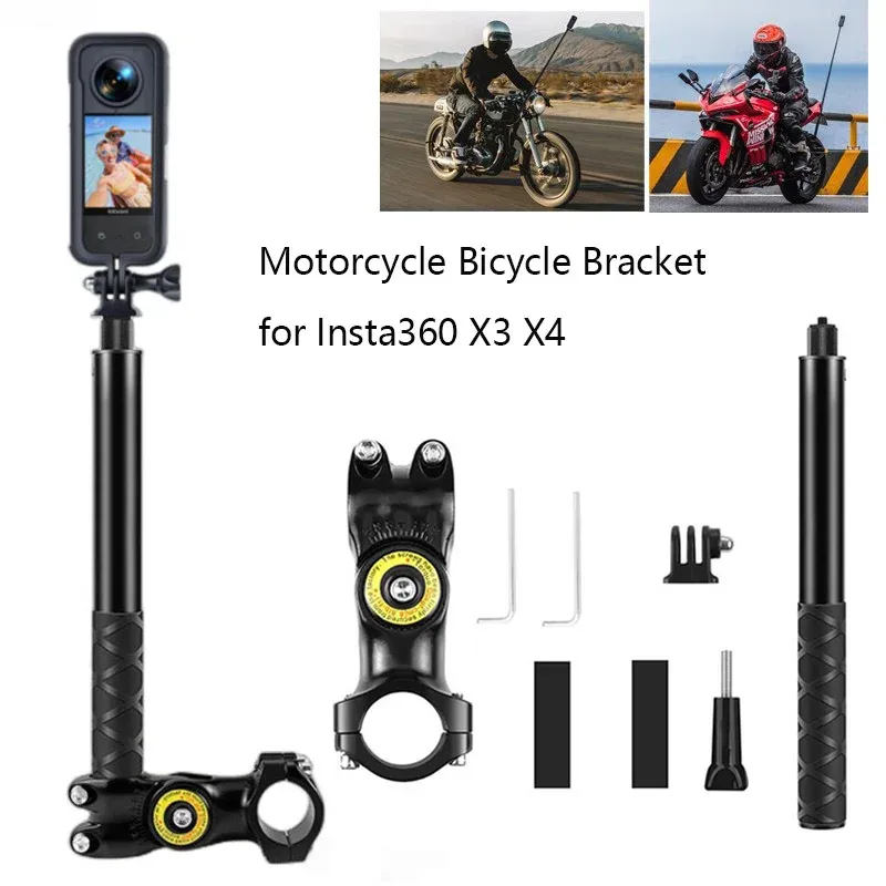 Für Insta360 X3 X4 Motorrad Fahrrad Halterung mit Unsichtbare Selfie Stick für GoPro Hero 12 11 10 DJI Action Kameras Zubehör
