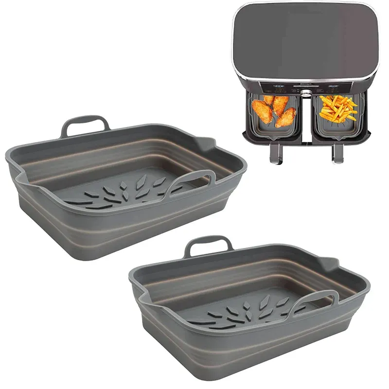 Silikon Air Fryers Ofen Backblech Rechteck Ofen Backblech Korb Wiederverwendbare Liner Pizza Korb Matte Einsatz Dish Pan Zubehör