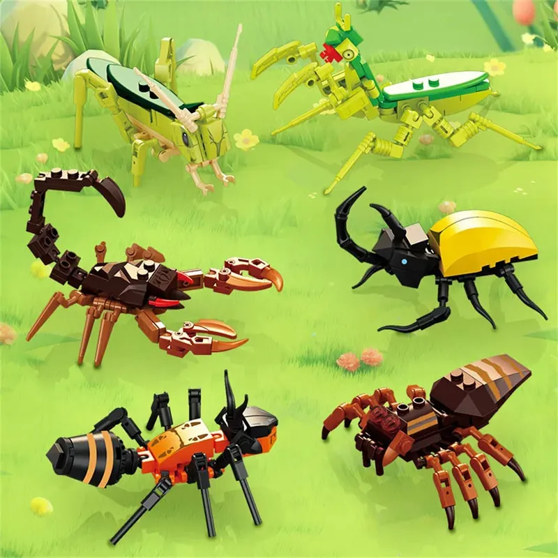 Moc Insekt Tier Modell Biene Ameise Schmetterling Cricket Heuschrecke Set Bausteine Diy Kinder Puzzle Montieren Spielzeug Junge Kind Geschenk