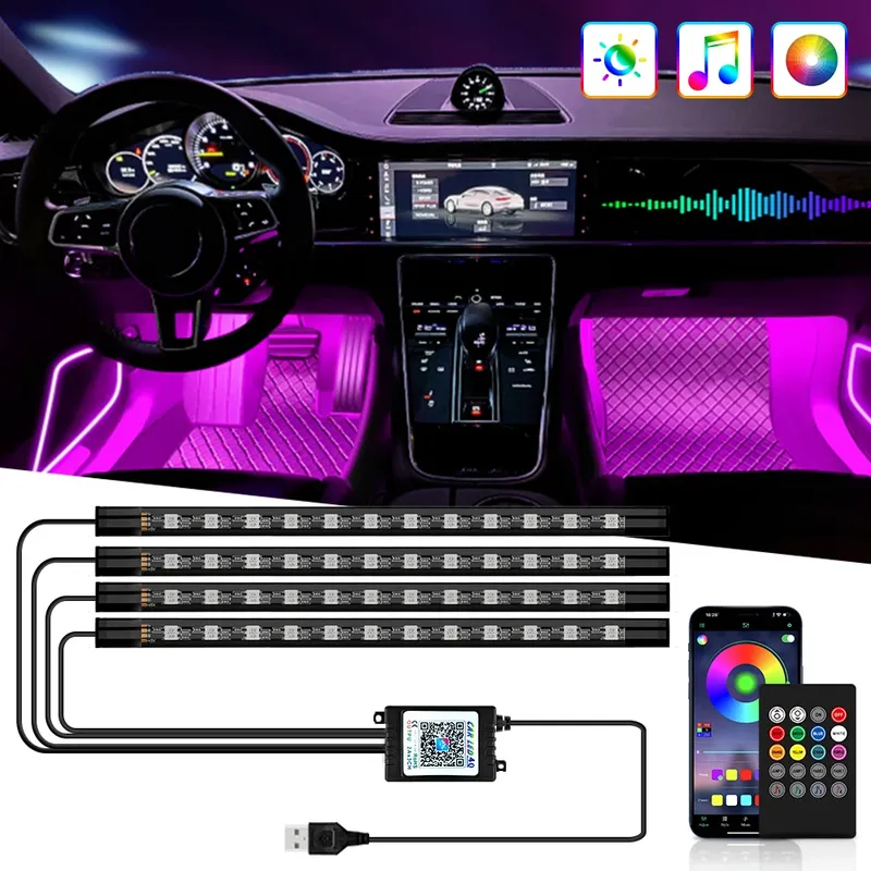 Neon 36 48 72 LED Auto Innen Umgebungs Fuß Licht Drahtlose Fernbedienung Musik APP Steuerung Auto RGB Atmosphäre Dekorative Lampe
