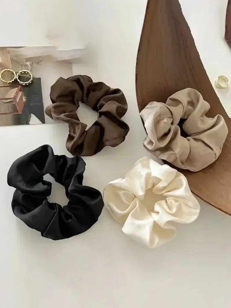 1/3PCS Vintage Seide Haarband Elastische Haar Bands Einfarbig Frauen Mädchen Headwear Pferdeschwanz Krawatten Seil Haar zubehör