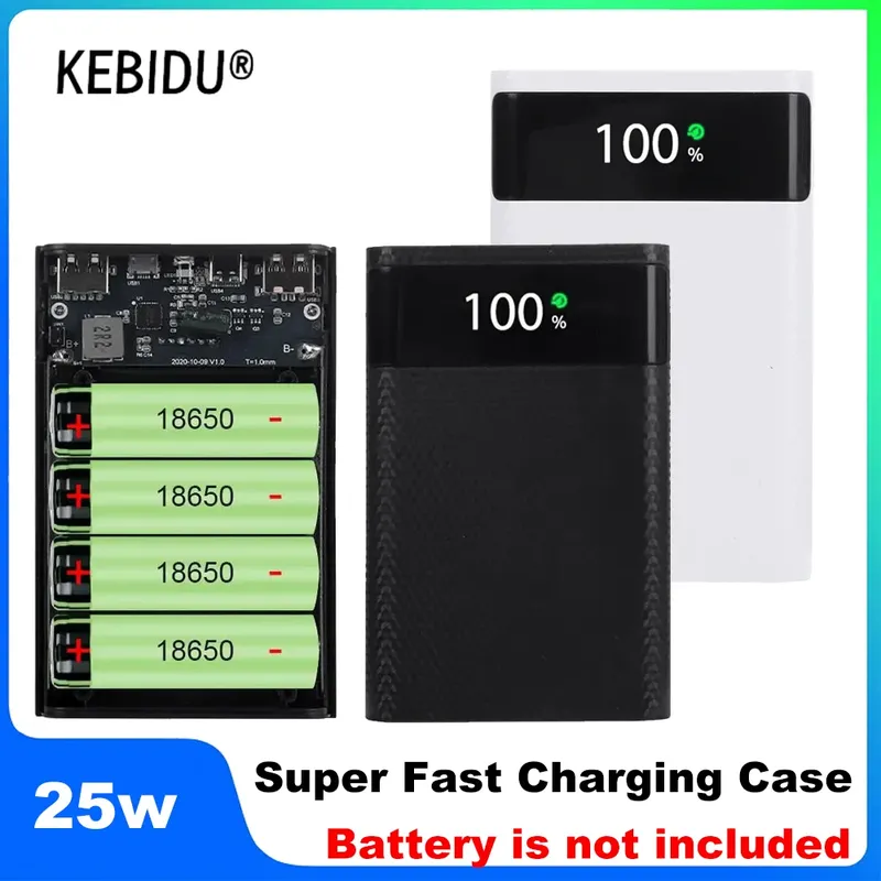 4x18650 DIY Power Bank Shell 25W Super Schnelle Lade Fall Dual USB Micro Typ C Batterie Lagerung Box fall Halter Ohne Batterie
