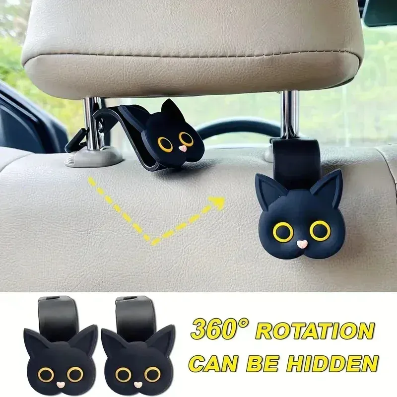 Niedlicher 3D-Cartoon-Katzen-Autositz-Kopfstützenhaken – universeller Fahrzeugaufbewahrungsorganisator für Handtaschen, Geldbörsen und Jacken – süßes Ca