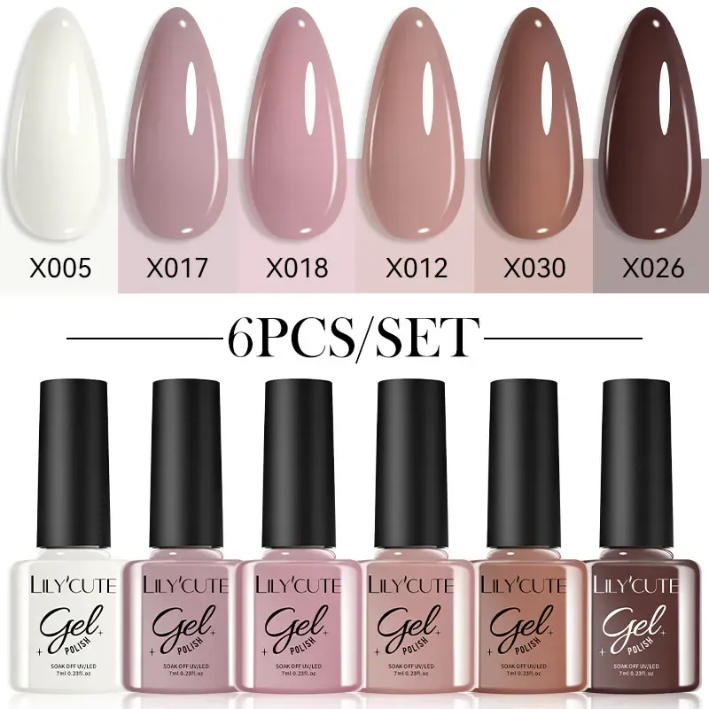 Lilycute 6 teile/satz 7ml Kaffee Serie Gel Nagellack Kit 125 Farben Maniküre semi permanent UV Nail Art Gel Lack einweichen