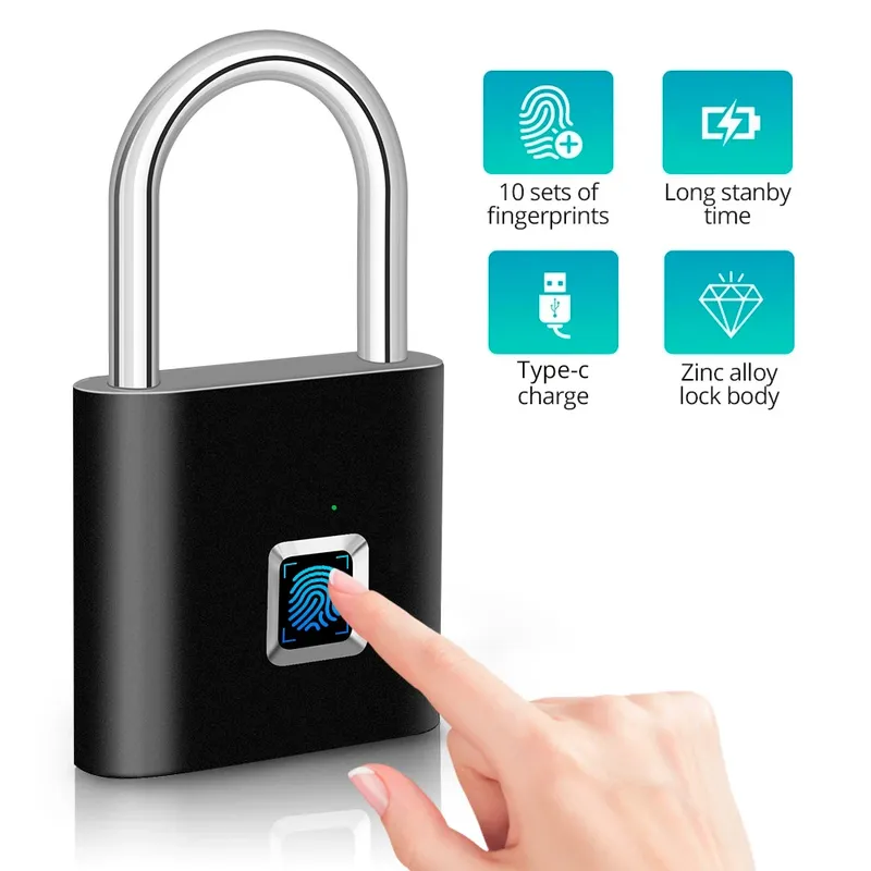 KERUI Intelligentes Fingerabdruck-Vorhängeschloss, wasserdichte biometrische Vorhängeschlösser aus Zinklegierung mit integriertem Akku-Türschloss