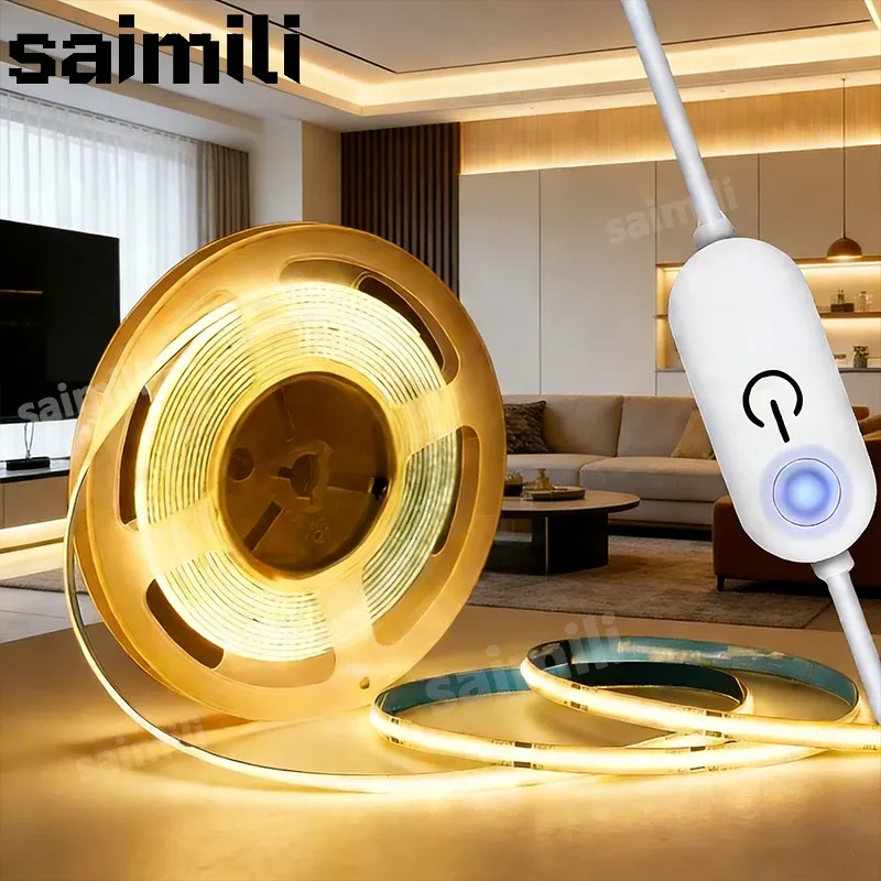1–5 m USB-Stromversorgung, COB-LED-Lichtleiste, Touch-Schalter, dimmbar, für Innenbeleuchtung, Wohnzimmer, Schlafzimmer, Kleiderschrank, TV-Hintergrund, Küche