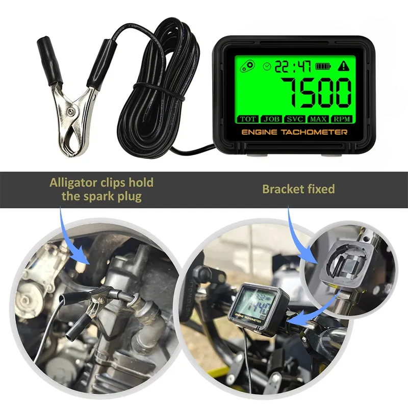 Drehzahlmesser, Stundenzähler, digital, für Motorrad, ATV, Rasenmäher, Motoranzeige, LCD, SVC, induktiver Alarm, Drehzahl, Uhr, Hintergrundbeleuchtung, wasserdicht