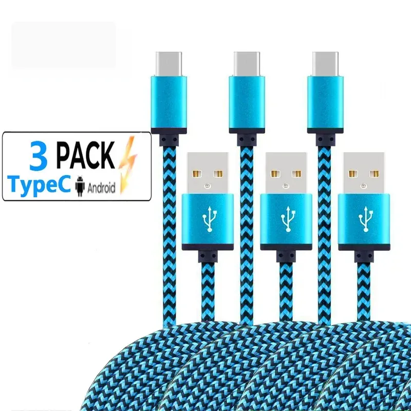 USB Typ-C Kabel Datensynchronisation 2.4A Schnelles Laden für Samsung Huawei Android Handys 1M 2M 3M Nylon Geflochtenes Ladekabel