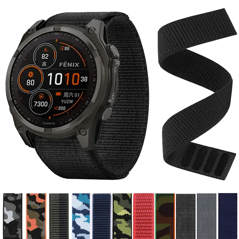 26 mm 22 mm Armband für Garmin Fenix E 8 47 mm 51 mm 7 7X Pro/Enduro 3 2/Epix Schnellverschluss-Armband Hakenschlaufe Nylon-Sportuhrenarmband