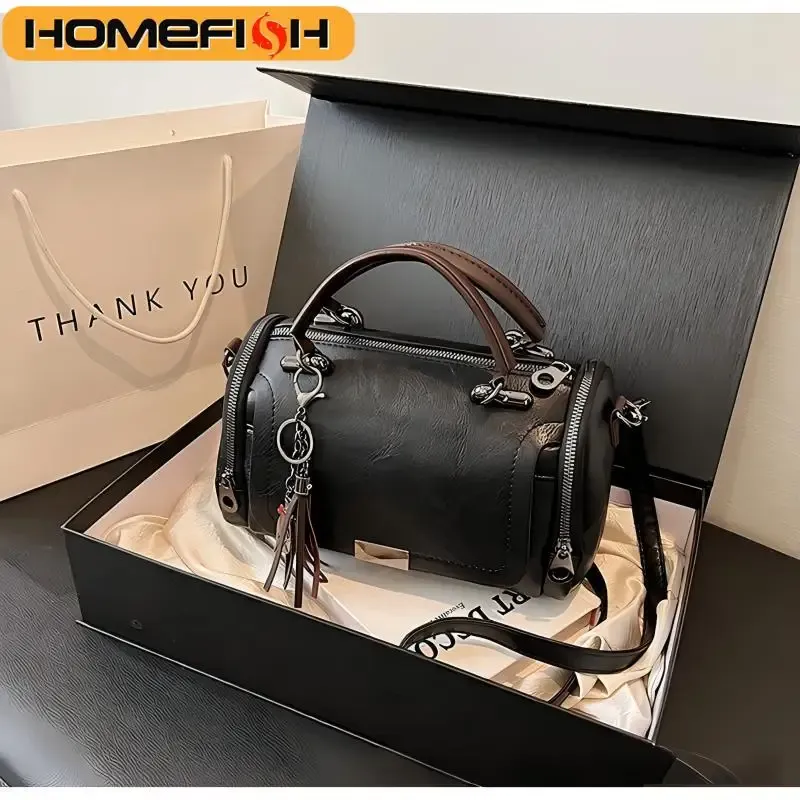 HOMEFISH Schultertasche mit großem Fassungsvermögen für Damen mit Quastenverzierung, modische Boston-Handtasche mit abnehmbarer Kette, Umhängetasche