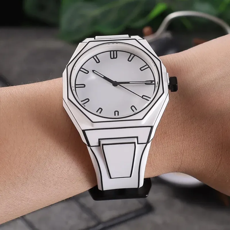 Leichtes Polycarbonatgehäuse, High-Tech-Herrenuhr in Schwarz, klassisches, schlichtes Silikonarmband, Herren-Quarzuhr, modische Uhr