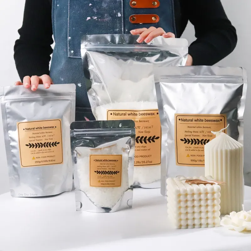 Weißes Bienenwachs, reines natürliches körniges Duftkerzenmaterial, DIY-Duftkerze, rauchfreie Dochte, Materialherstellung, Bastelbedarf