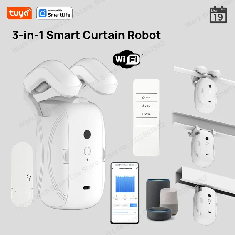 1/2 Stück Tuya Smart WiFi Vorhangroboter (1 Stück mit Hub) für Römische Vorhangstangen - App-Fernbedienung, Alexa & Google Home Kompatibel