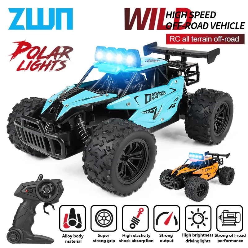 ZWN 1:16 20 km/h RC-Auto mit LED-Licht, 2,4 G Hochgeschwindigkeits-Offroad-Klettern, 2WD-Fernbedienungsauto, Spielzeug, Geschenke für Jungen, Mädchen, Kinder
