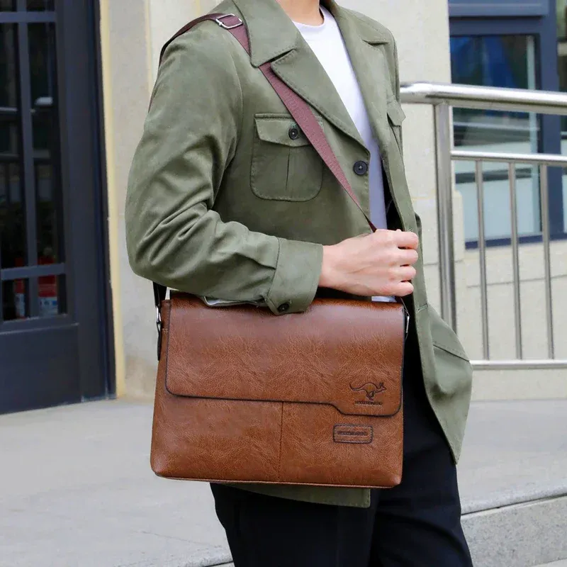 Business Schulter Tasche Für IPAD PU Leder Business Handtasche Männer Umhängetasche Große Seite Sling Tasche Mode Mann Umhängetasche