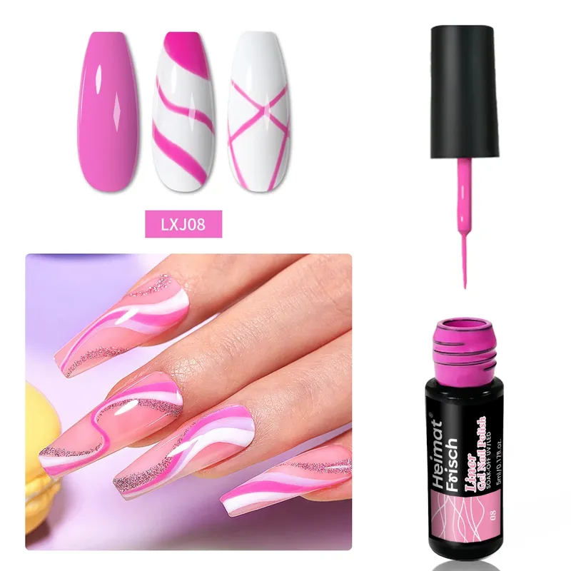 5-ml-Set Glitter Line Drawing Gel Kit, farbiges Drawing Line Gel, abnehmbare Gelnägel, für Nagelkunst.