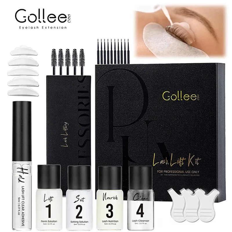 Gollee 4-6 Wochen Wimpernlifting-Set, semi-permanente Wimpern- und Augenbrauenfarbe, schwarz, Augenbrauenlaminierung, Wimpernlifting-Kit, Wimpern-Make-up