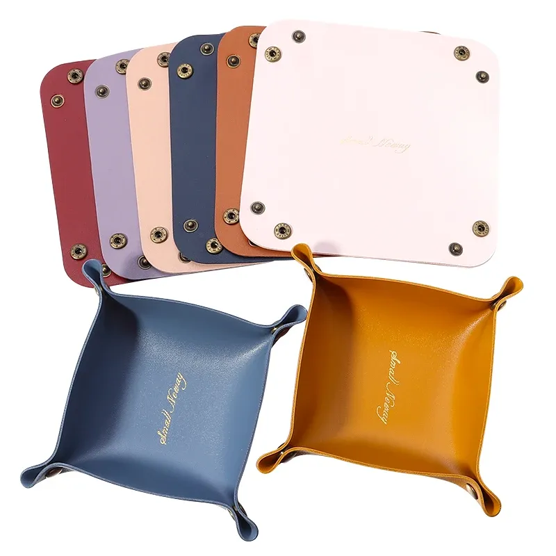 1pc PU Leder Lagerung Box Bunte Faltbare Desktop Tablett Tisch Klapp Lagerung Fall Organizer Für Schmuck Telefon Schlüssel Brieftasche Münze