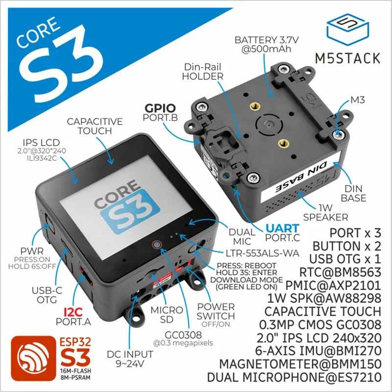 M5Stack CoreS3 ESP32S3 loTEntwicklungskit für Heimwerker und Smart Control